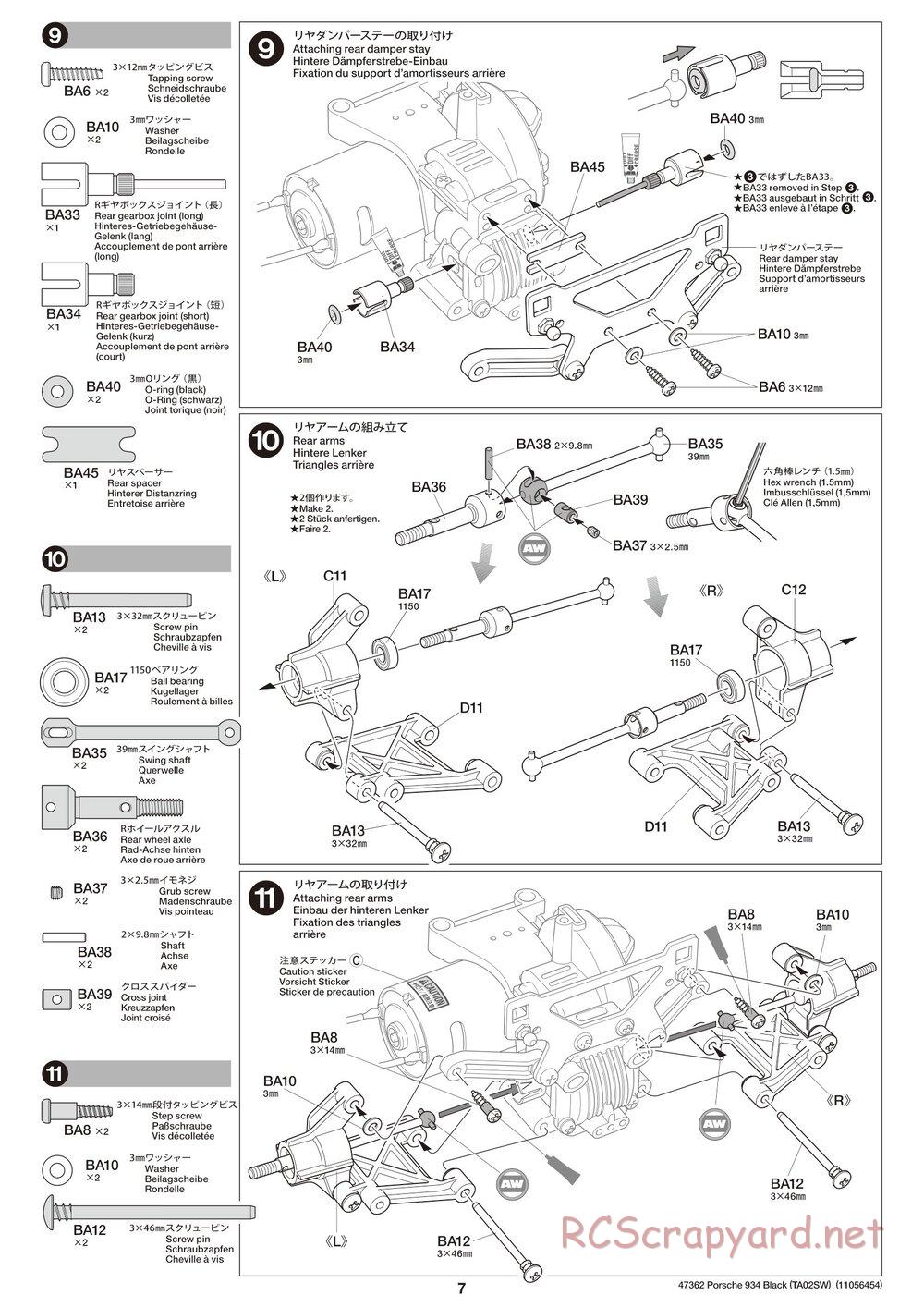 Tamiya - Porsche Turbo RSR Type 934 - Black - TA02SW Chassis - Manual - Page 7