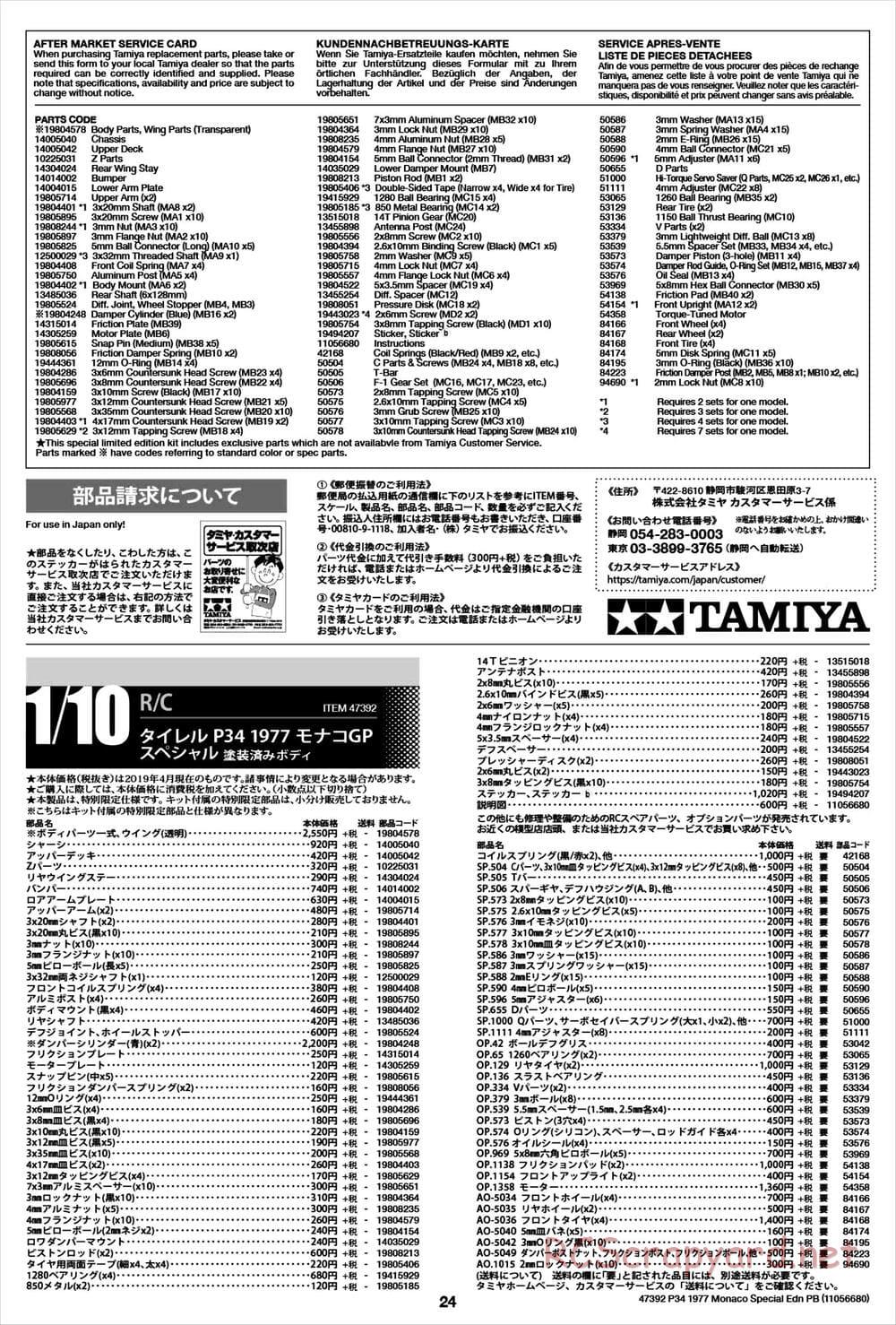 Tamiya - Tyrrell P34 Six Wheeler 1977 Monaco GP - F103-6W Chassis - Manual - Page 24
