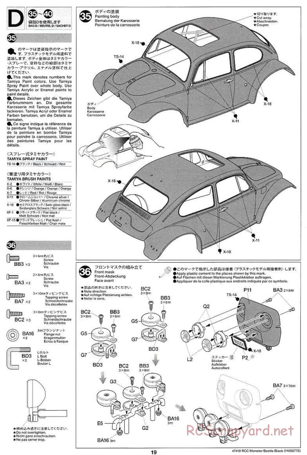 Tamiya - Monster Beetle Black Edition - ORV Chassis - Manual - Page 19
