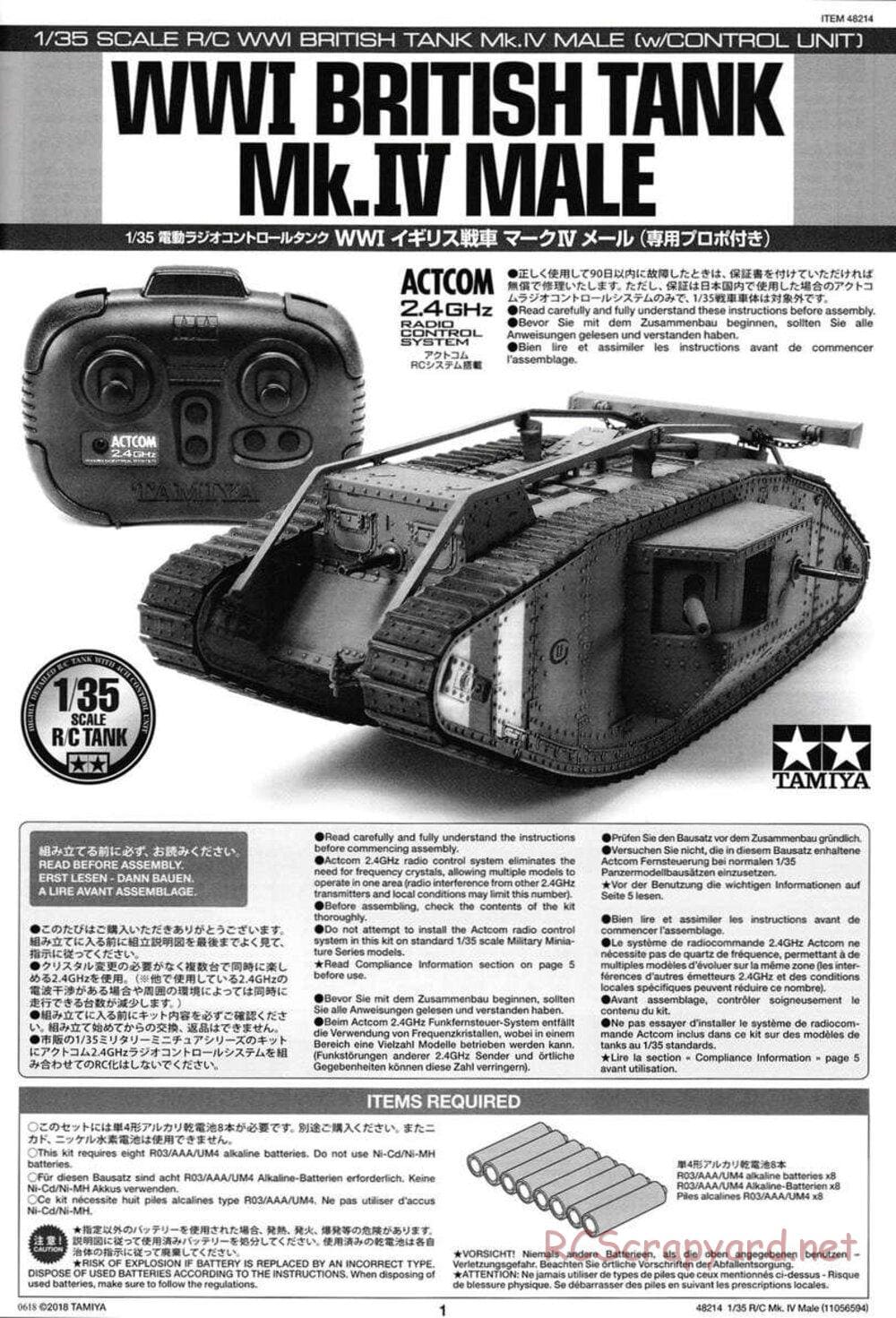 Tamiya - WWI British Tank Mark IV Male - 1/35 Scale Chassis - Manual - Page 1