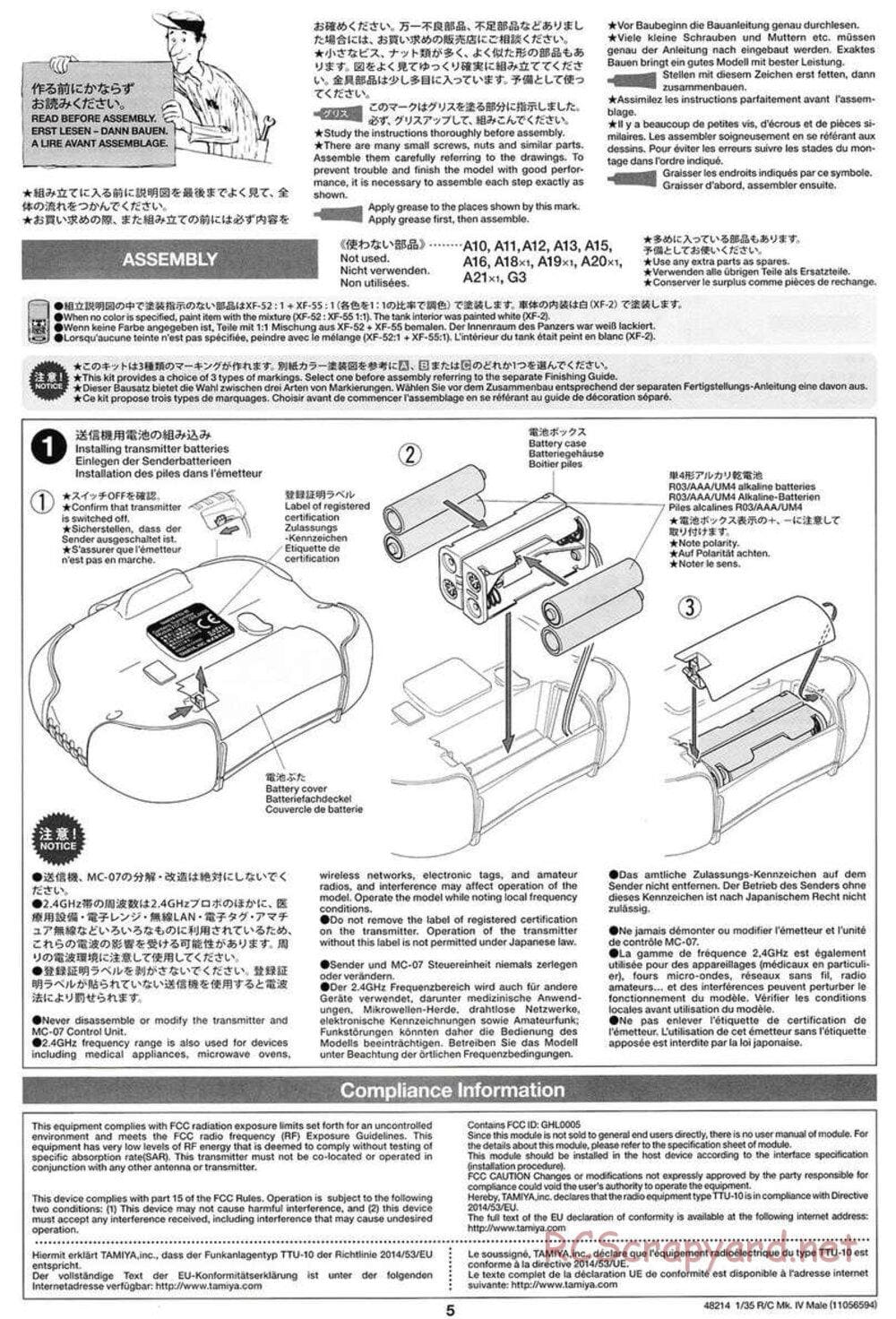 Tamiya - WWI British Tank Mark IV Male - 1/35 Scale Chassis - Manual - Page 5