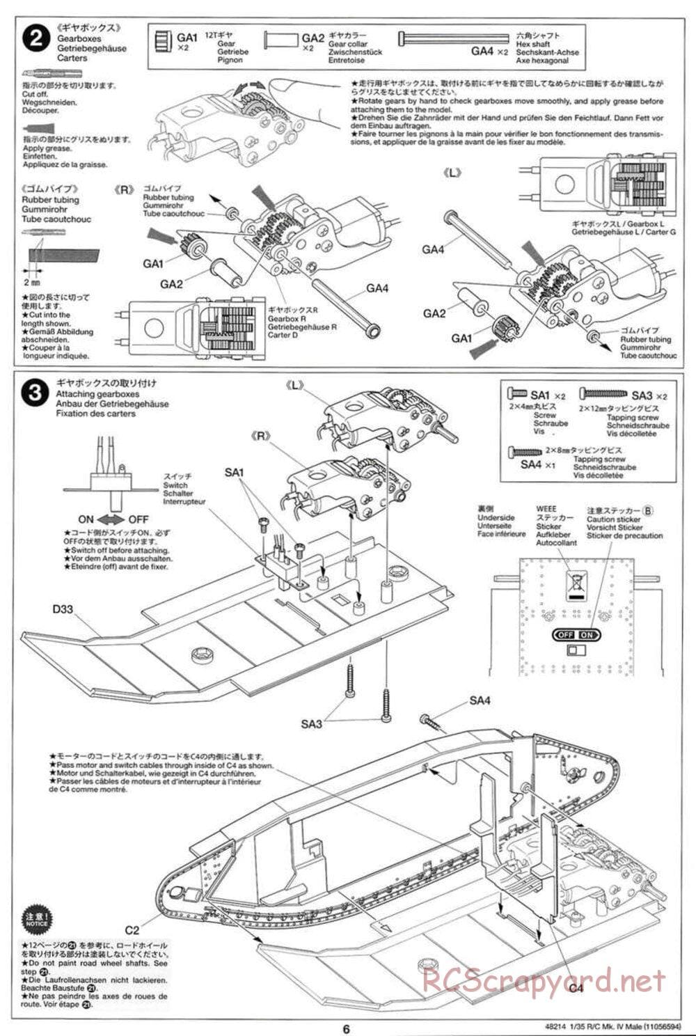 Tamiya - WWI British Tank Mark IV Male - 1/35 Scale Chassis - Manual - Page 6