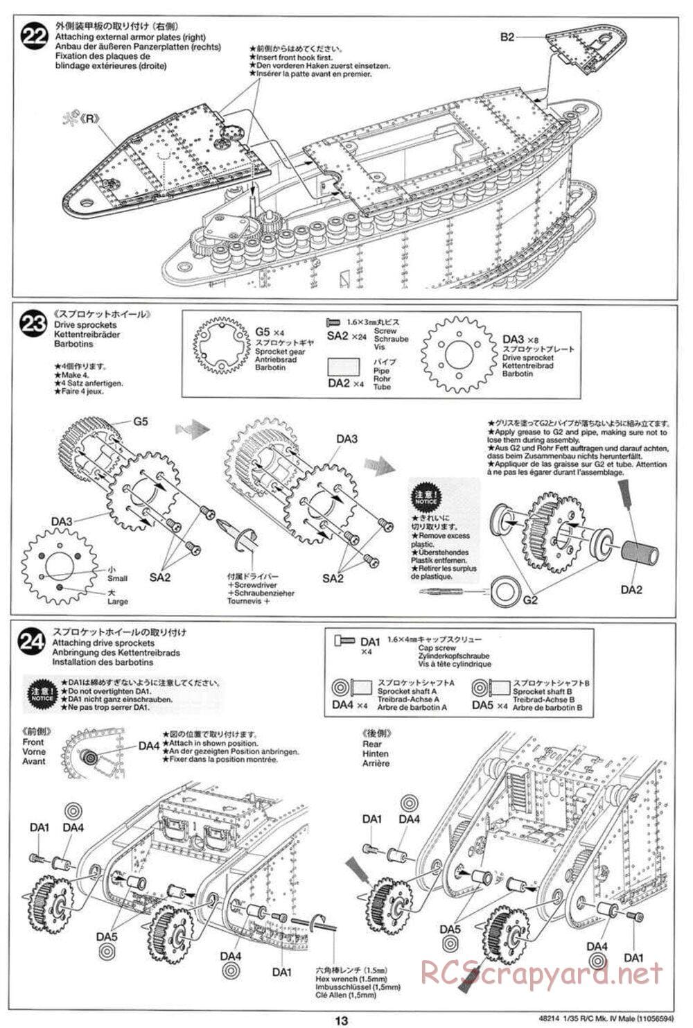 Tamiya - WWI British Tank Mark IV Male - 1/35 Scale Chassis - Manual - Page 13
