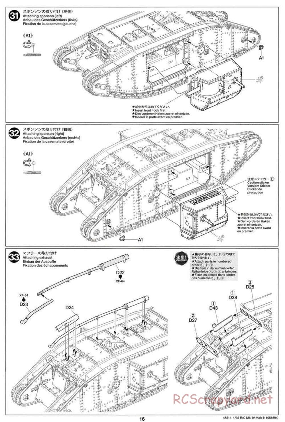 Tamiya - WWI British Tank Mark IV Male - 1/35 Scale Chassis - Manual - Page 16