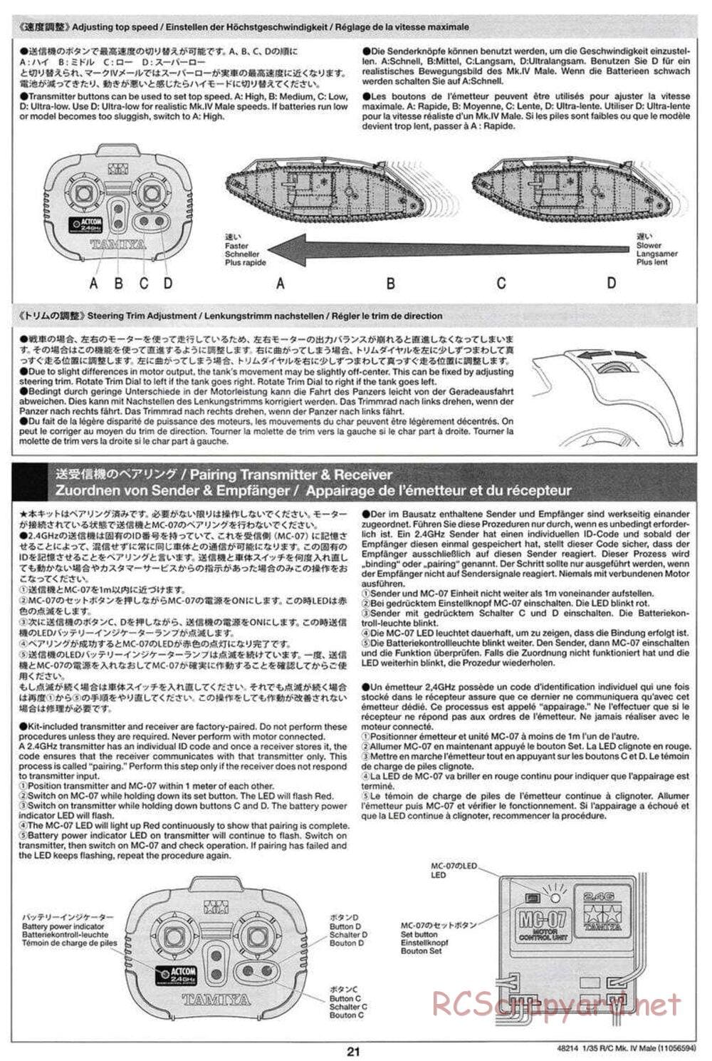 Tamiya - WWI British Tank Mark IV Male - 1/35 Scale Chassis - Manual - Page 21