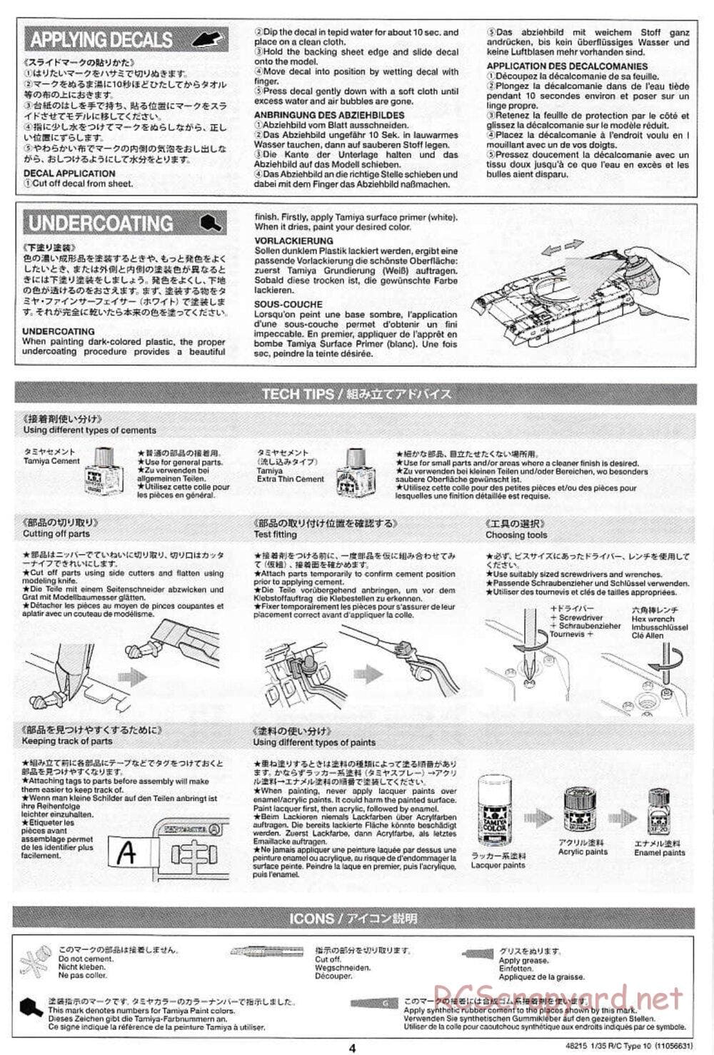 Tamiya - JGSDF Type 10 Tank - 1/35 Scale Chassis - Manual - Page 4