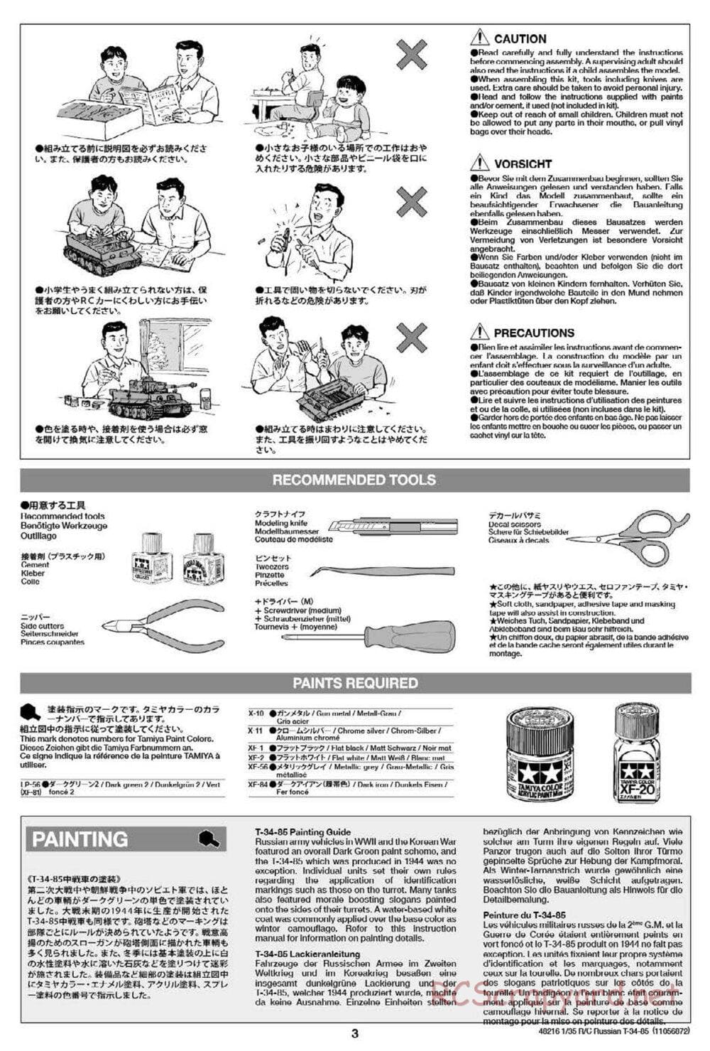 Tamiya - Russian Medium Tank T-34-85 - 1/35 Scale Chassis - Manual - Page 3