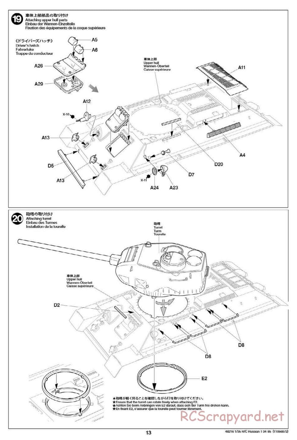 Tamiya - Russian Medium Tank T-34-85 - 1/35 Scale Chassis - Manual - Page 13