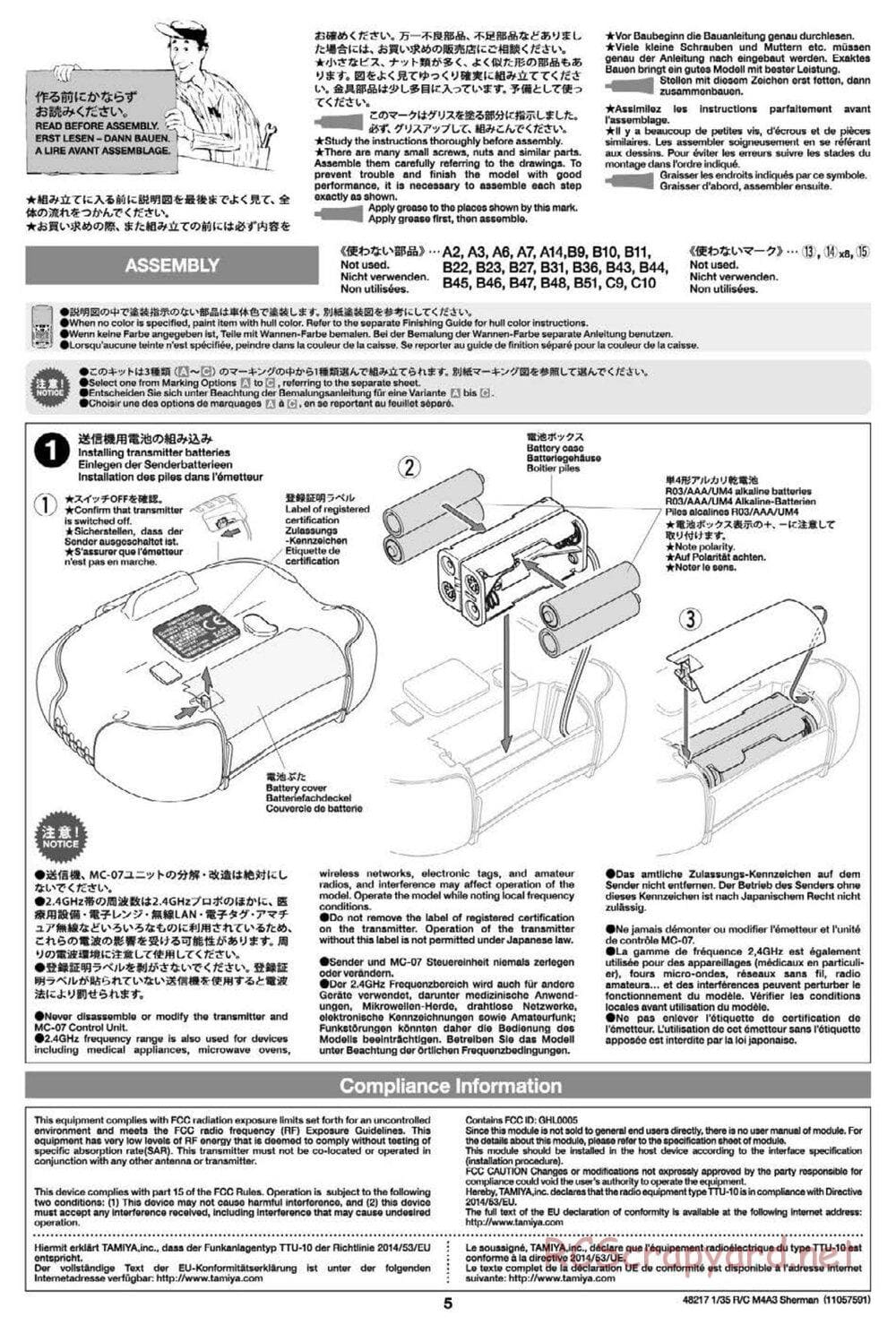 Tamiya - US Medium Tank M4A3 Sherman - 1/35 Scale Chassis - Manual - Page 5