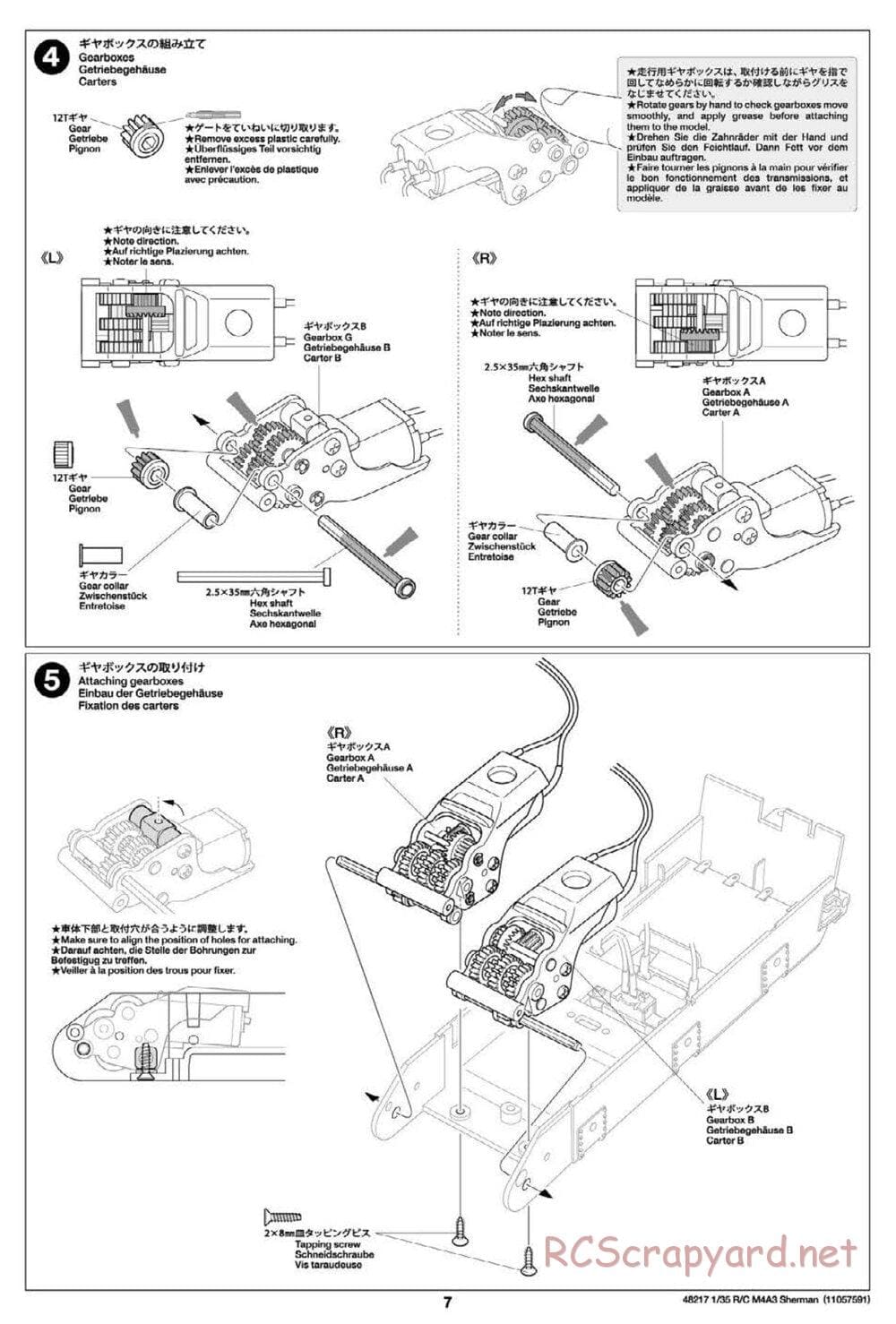 Tamiya - US Medium Tank M4A3 Sherman - 1/35 Scale Chassis - Manual - Page 7