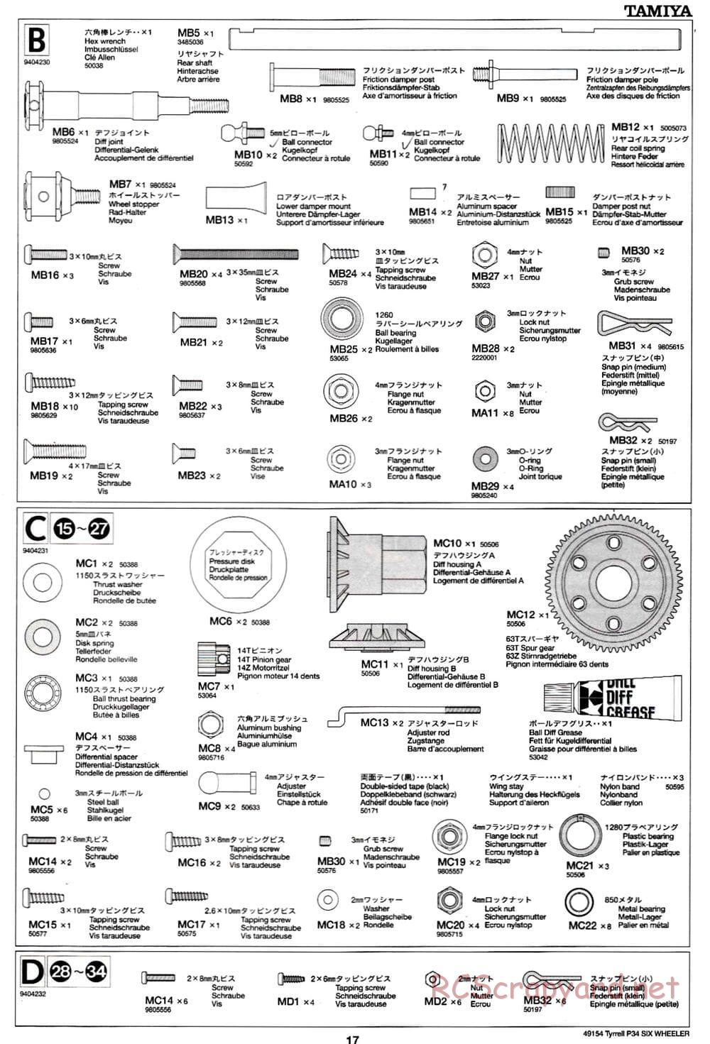 Tamiya - Tyrrell P34 Six Wheeler - F103-6W Chassis - Manual - Page 17