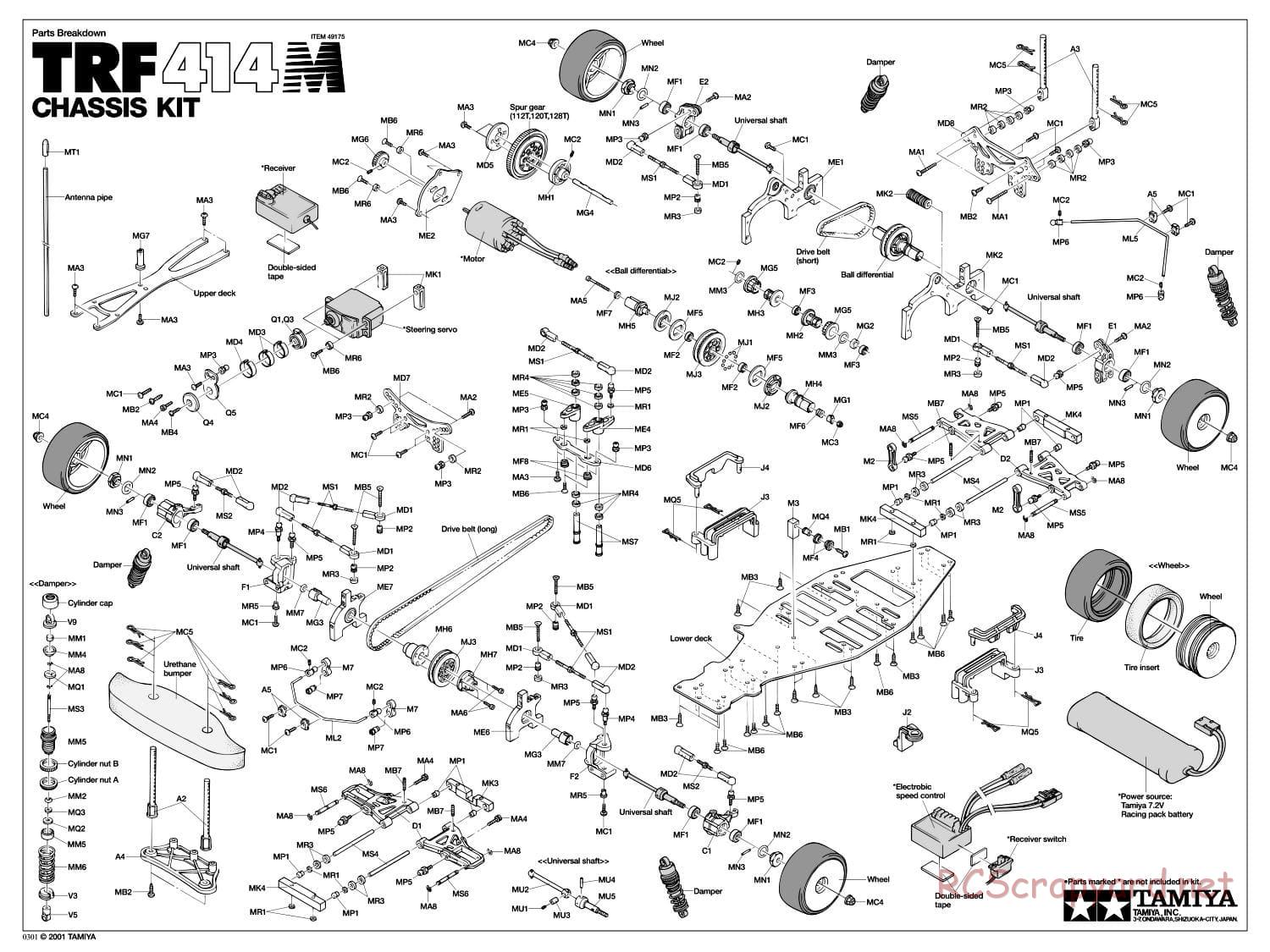 Tamiya - TRF414M Chassis - Exploded View