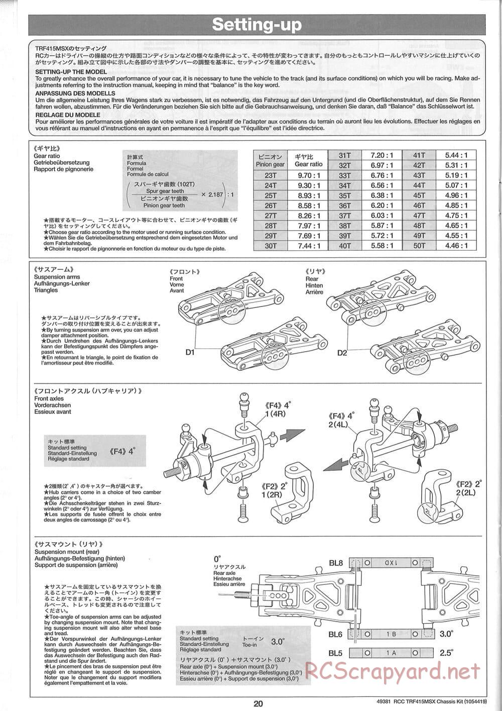 Tamiya - TRF415-MSX Chassis - Manual - Page 20
