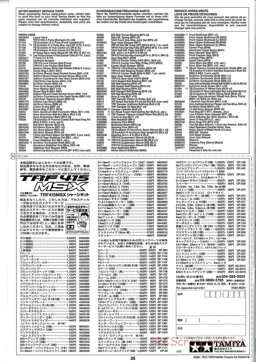 Tamiya - TRF415-MSX Chassis - Manual - Page 28