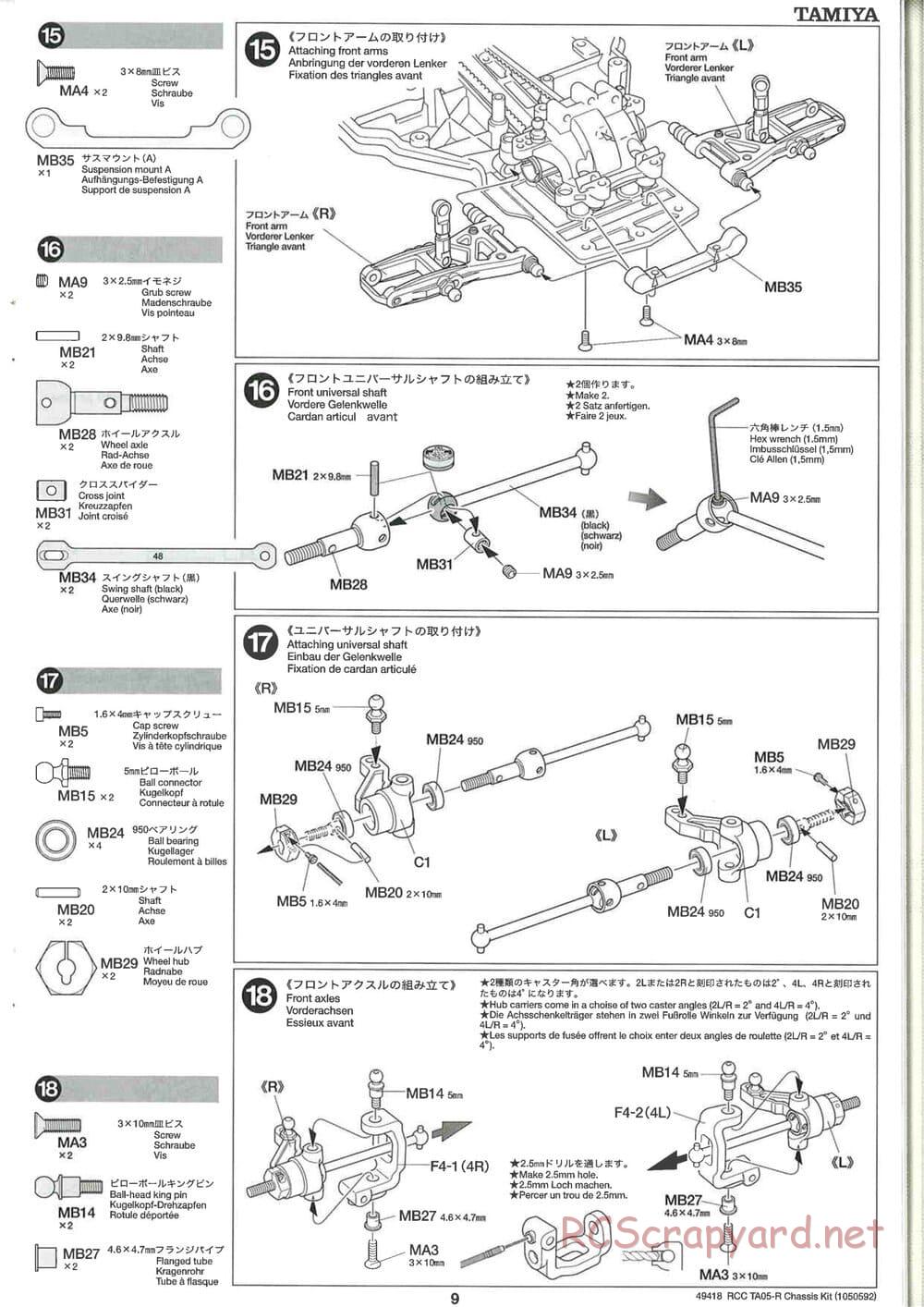 Tamiya - TA05-R Chassis - Manual - Page 9