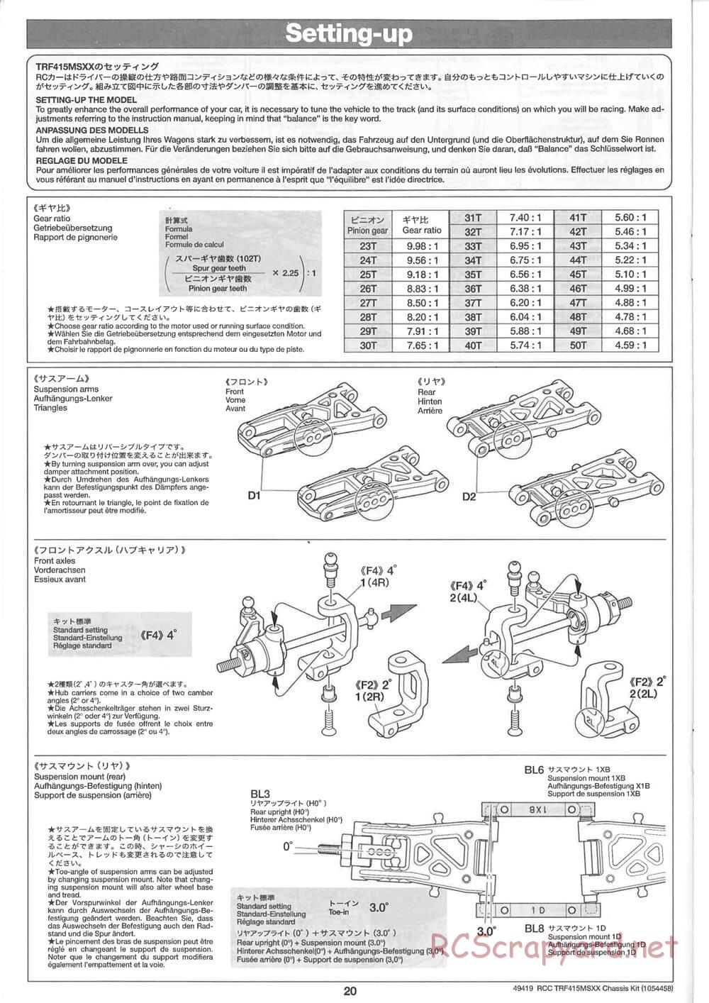 Tamiya - TRF415-MSXX Chassis - Manual - Page 20