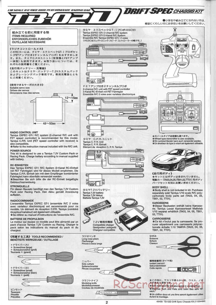 Tamiya - TB-02D Drift Spec Chassis - Manual - Page 2