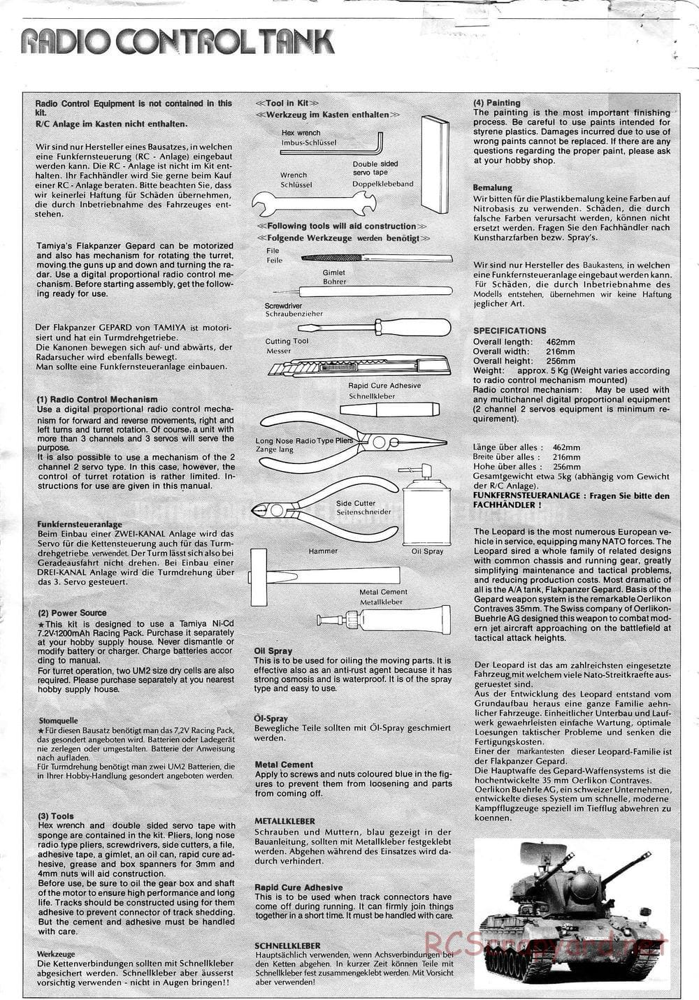 Tamiya - Flakpanzer Gepard - 1/16 Scale Chassis - Manual - Page 2