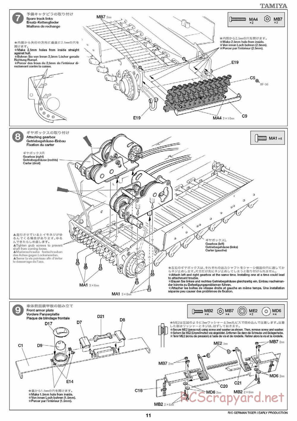 Tamiya - Tiger I Early Production - 1/16 Scale Chassis - Manual - Page 11