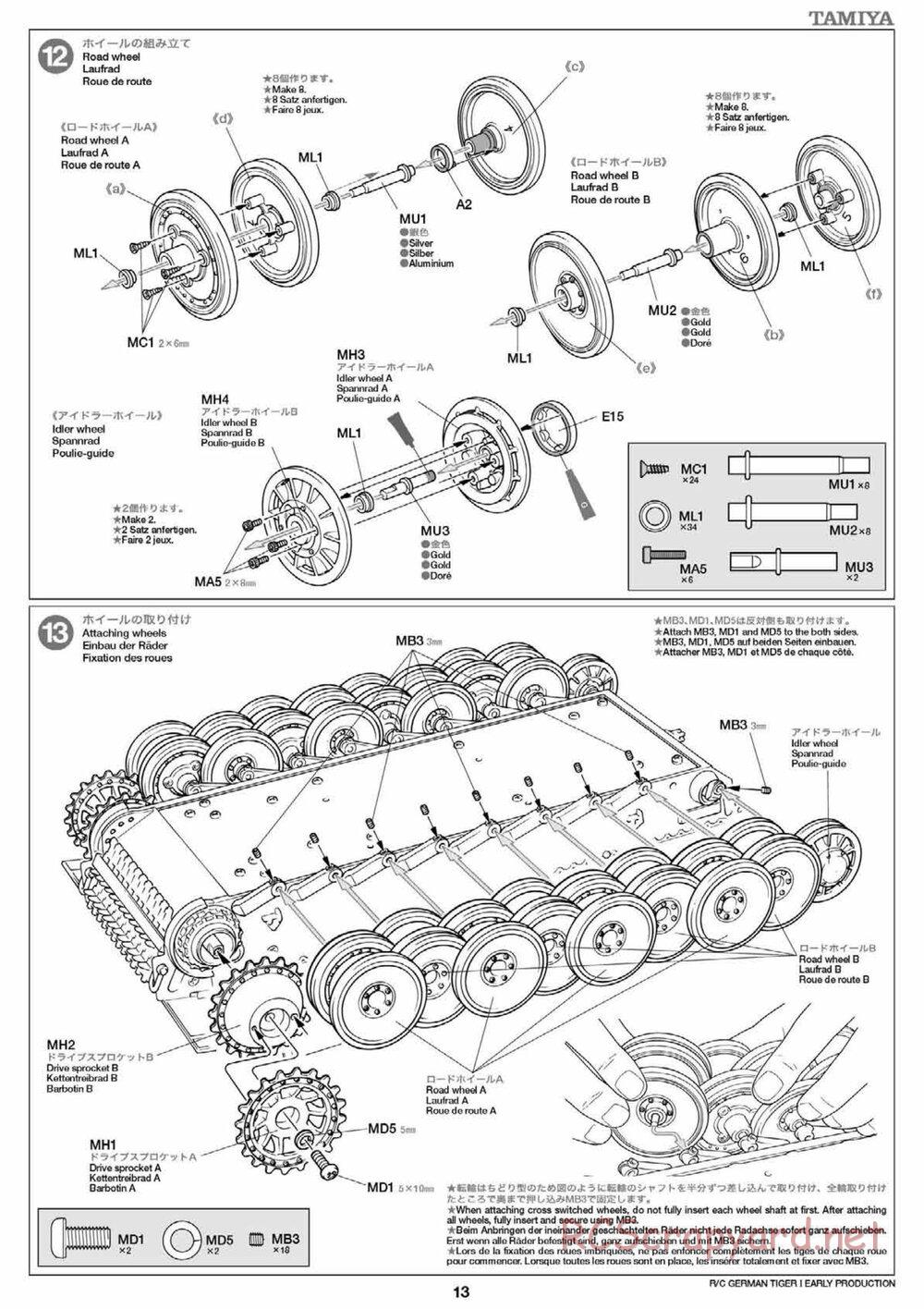 Tamiya - Tiger I Early Production - 1/16 Scale Chassis - Manual - Page 13