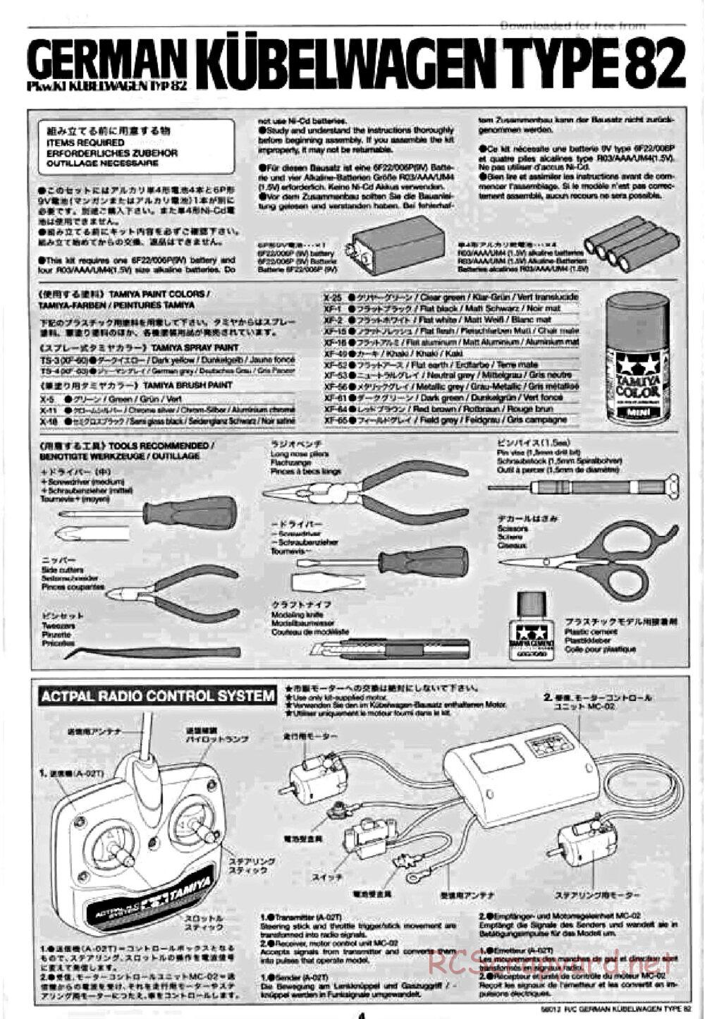 Tamiya - Kubelwagen Type 82 Chassis - Manual - Page 4