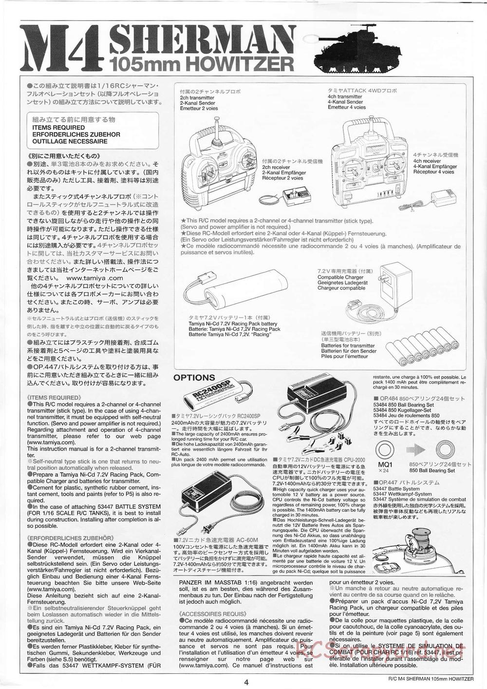 Tamiya - M4 Sherman 105mm Howitzer - 1/16 Scale Chassis - Manual - Page 4