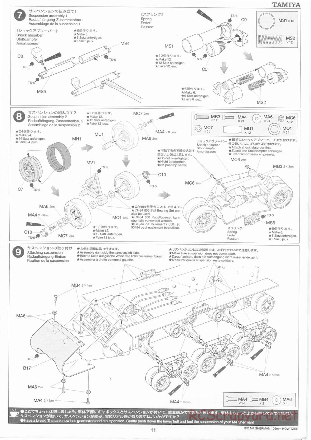 Tamiya - M4 Sherman 105mm Howitzer - 1/16 Scale Chassis - Manual - Page 11