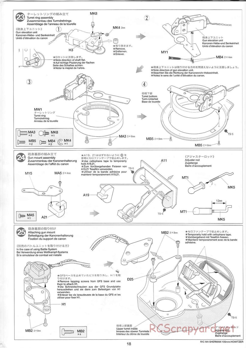 Tamiya - M4 Sherman 105mm Howitzer - 1/16 Scale Chassis - Manual - Page 18