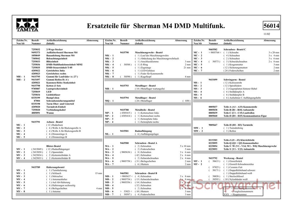 Tamiya - M4 Sherman 105mm Howitzer - 1/16 Scale Chassis - Parts - Page 1