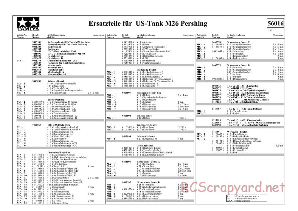 Tamiya - M26 Pershing - 1/16 Scale Chassis - Parts - Page 1