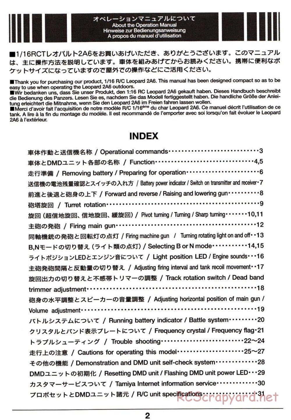 Tamiya - Leopard 2 A6 - 1/16 Scale Chassis - Operation Manual - Page 2