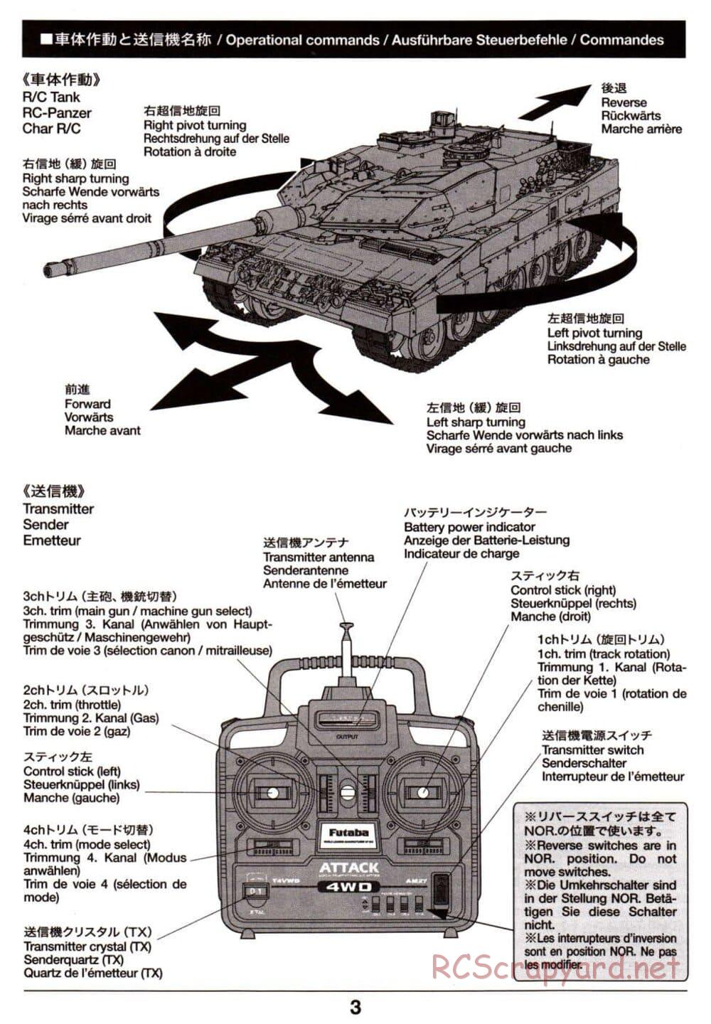 Tamiya - Leopard 2 A6 - 1/16 Scale Chassis - Operation Manual - Page 3