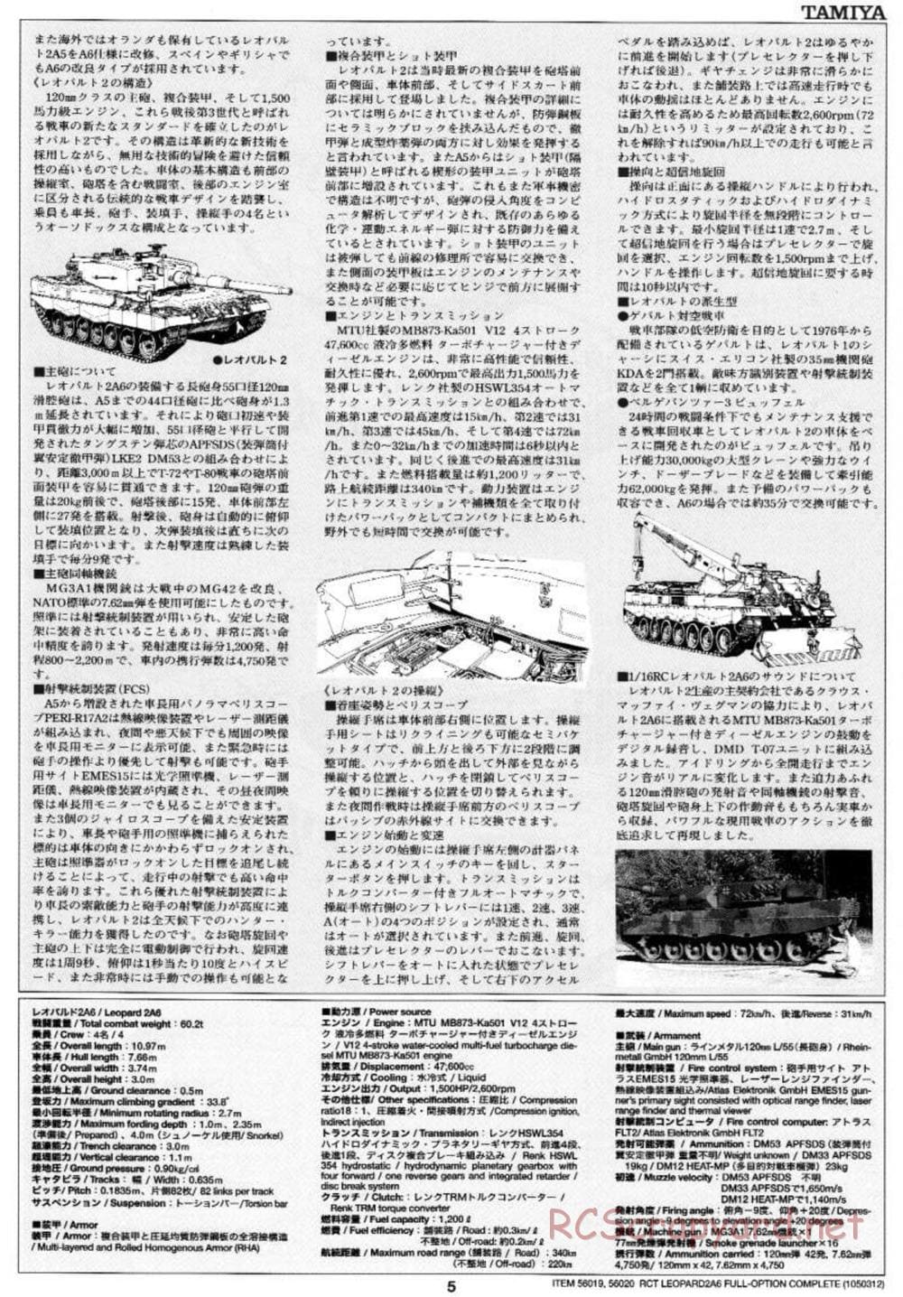Tamiya - Leopard 2 A6 - 1/16 Scale Chassis - Manual - Page 5