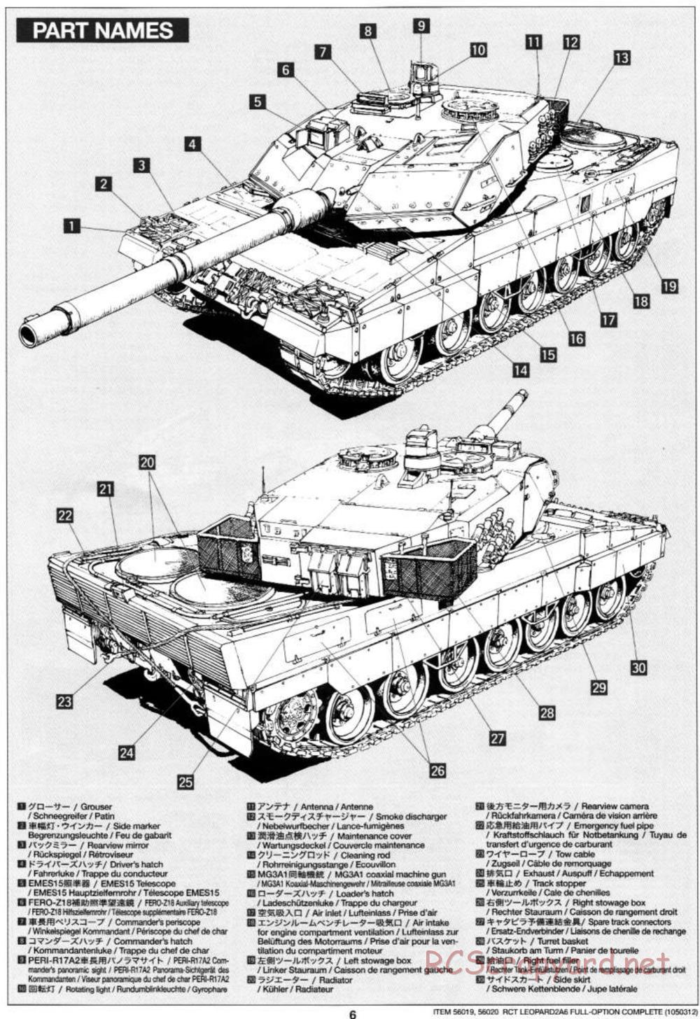 Tamiya - Leopard 2 A6 - 1/16 Scale Chassis - Manual - Page 6