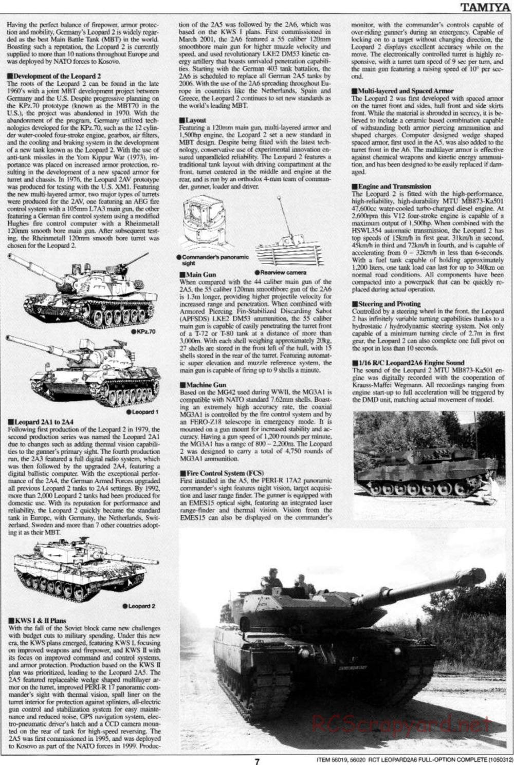 Tamiya - Leopard 2 A6 - 1/16 Scale Chassis - Manual - Page 7