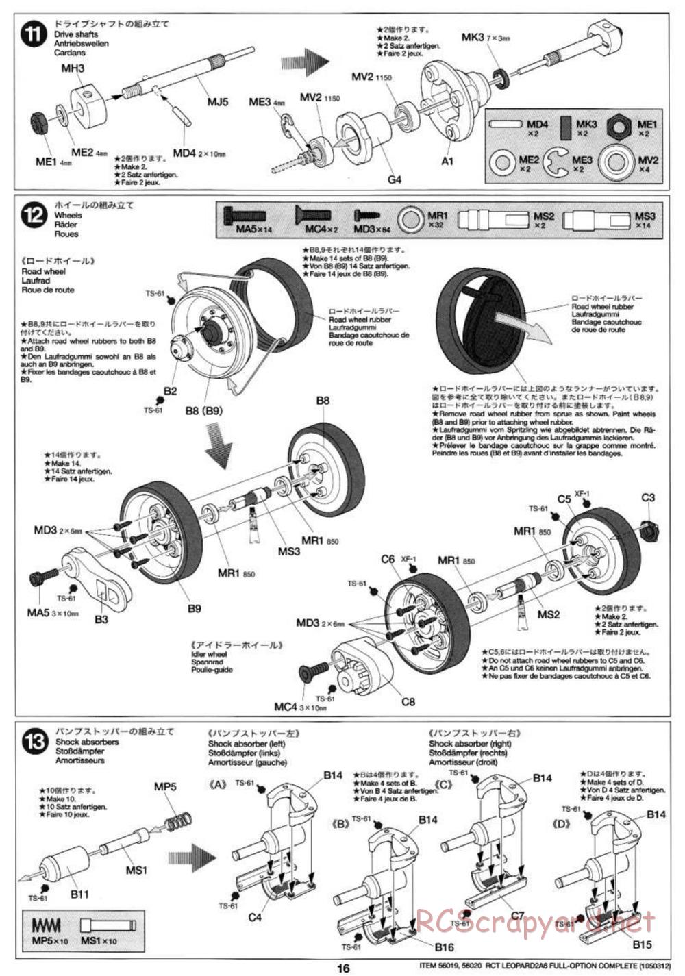 Tamiya - Leopard 2 A6 - 1/16 Scale Chassis - Manual - Page 16