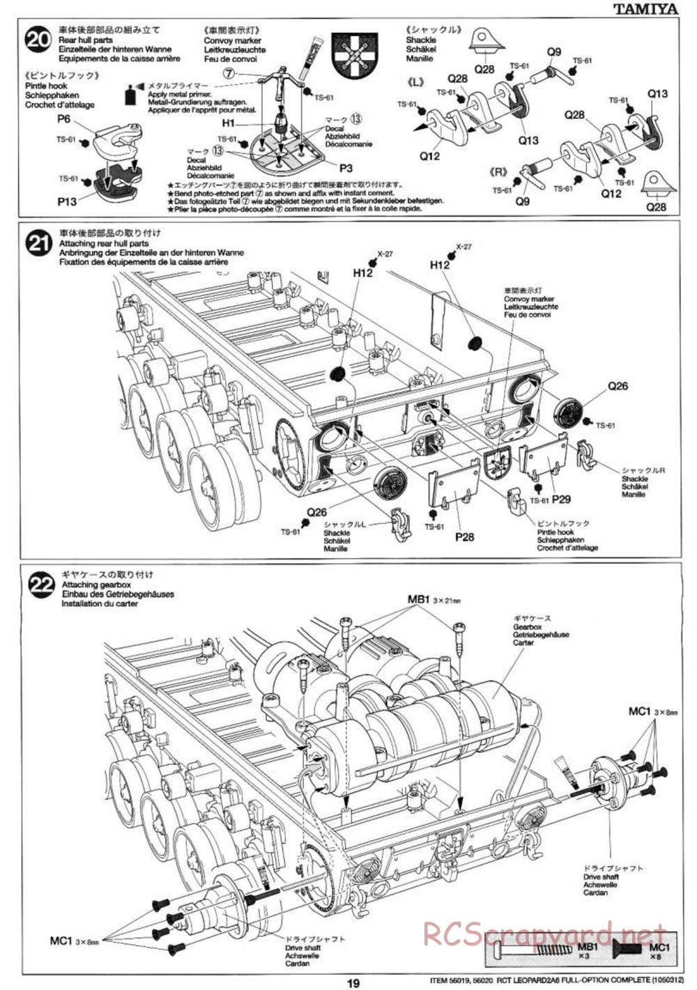Tamiya - Leopard 2 A6 - 1/16 Scale Chassis - Manual - Page 19