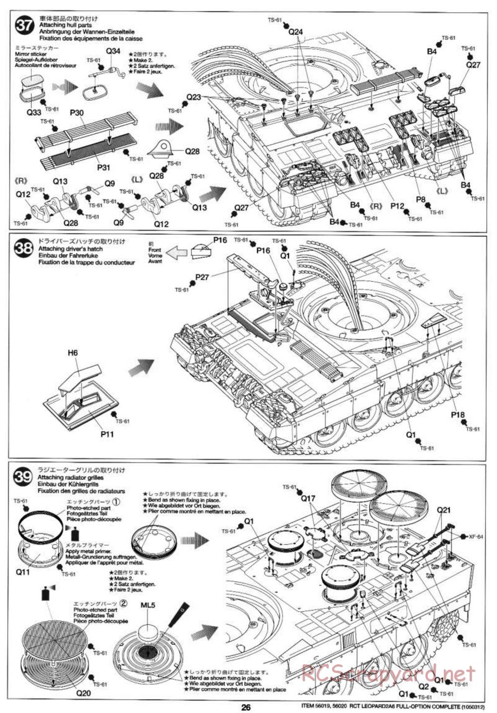Tamiya - Leopard 2 A6 - 1/16 Scale Chassis - Manual - Page 26