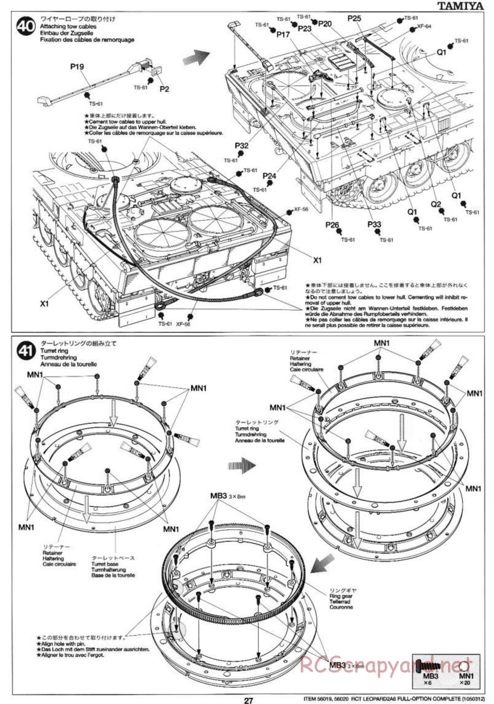Tamiya - Leopard 2 A6 - 1/16 Scale Chassis - Manual - Page 27