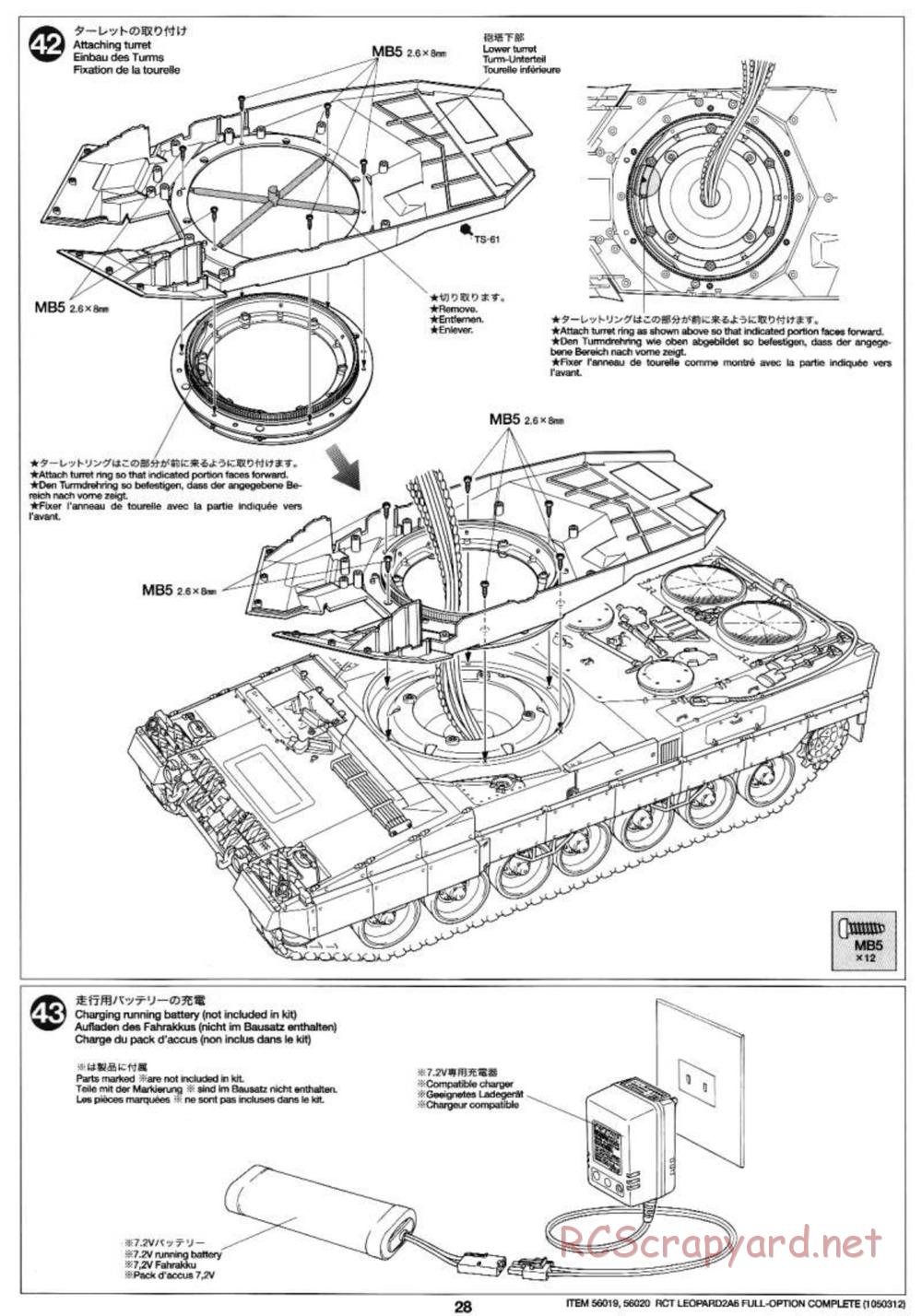 Tamiya - Leopard 2 A6 - 1/16 Scale Chassis - Manual - Page 28