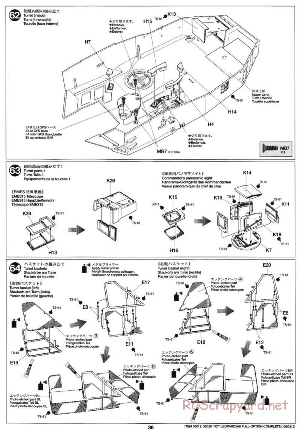 Tamiya - Leopard 2 A6 - 1/16 Scale Chassis - Manual - Page 36