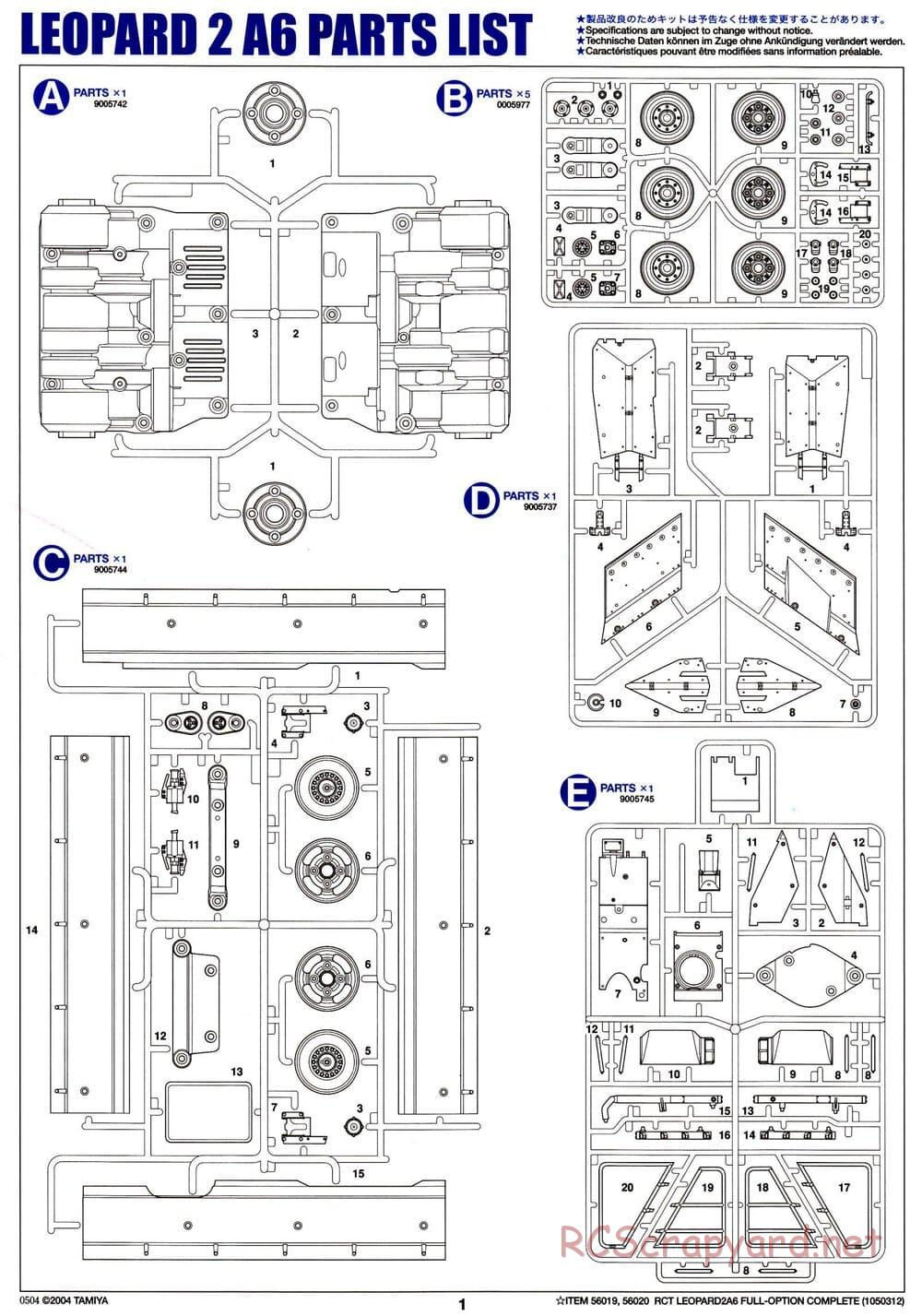 Tamiya - Leopard 2 A6 - 1/16 Scale Chassis - Parts 1
