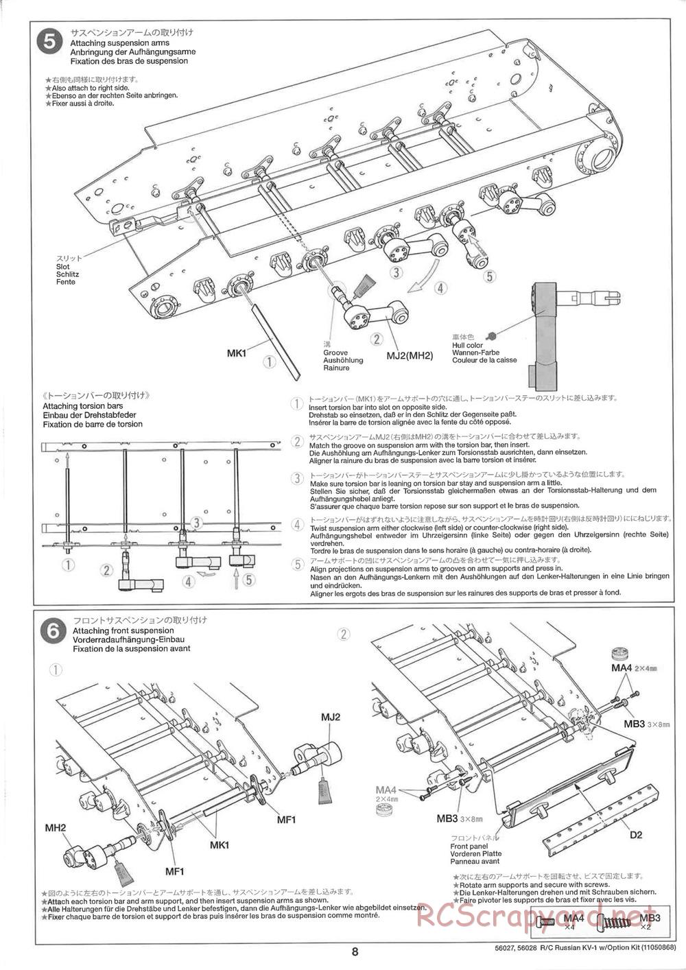 Tamiya - Russian Heavy Tank KV-1 - 1/16 Scale Chassis - Manual - Page 8