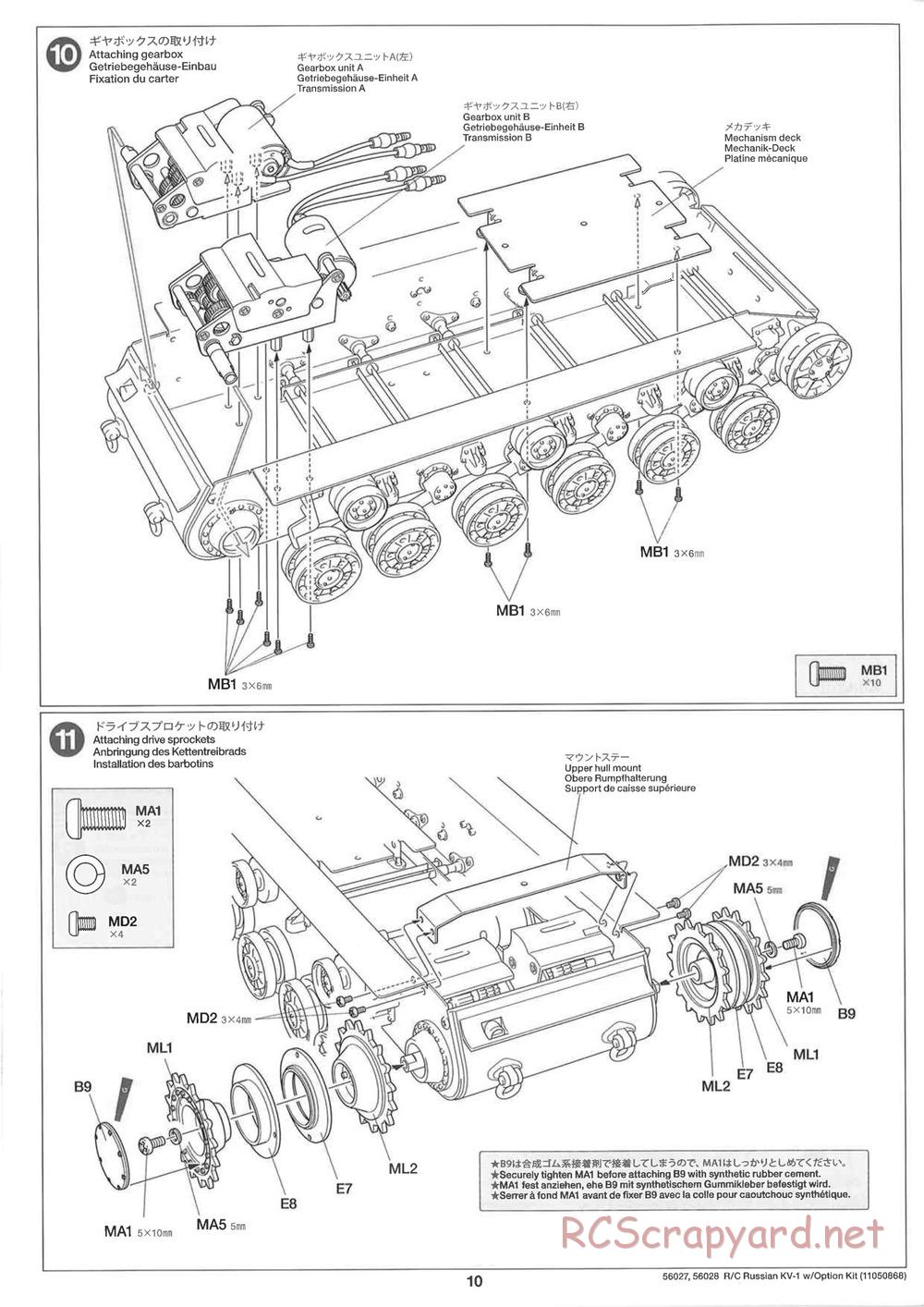 Tamiya - Russian Heavy Tank KV-1 - 1/16 Scale Chassis - Manual - Page 10