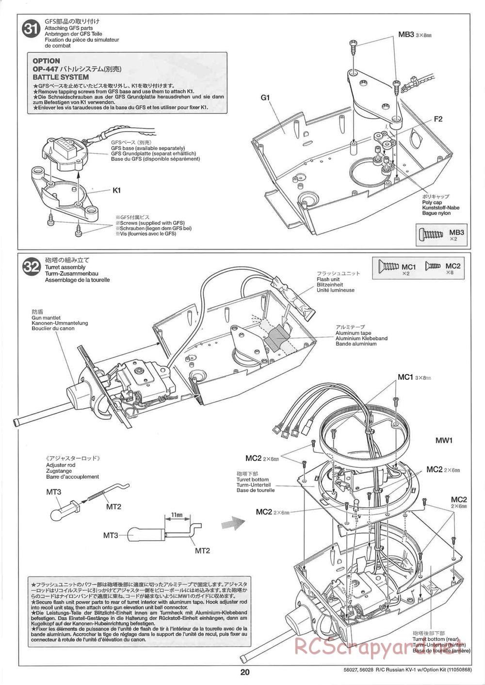 Tamiya - Russian Heavy Tank KV-1 - 1/16 Scale Chassis - Manual - Page 20