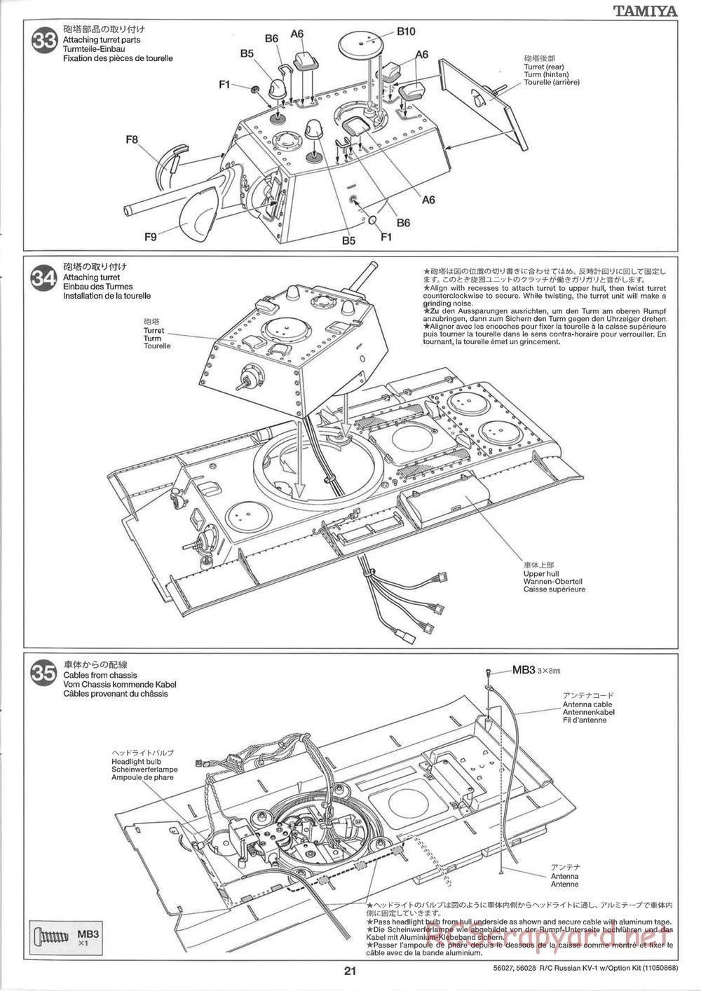 Tamiya - Russian Heavy Tank KV-1 - 1/16 Scale Chassis - Manual - Page 21