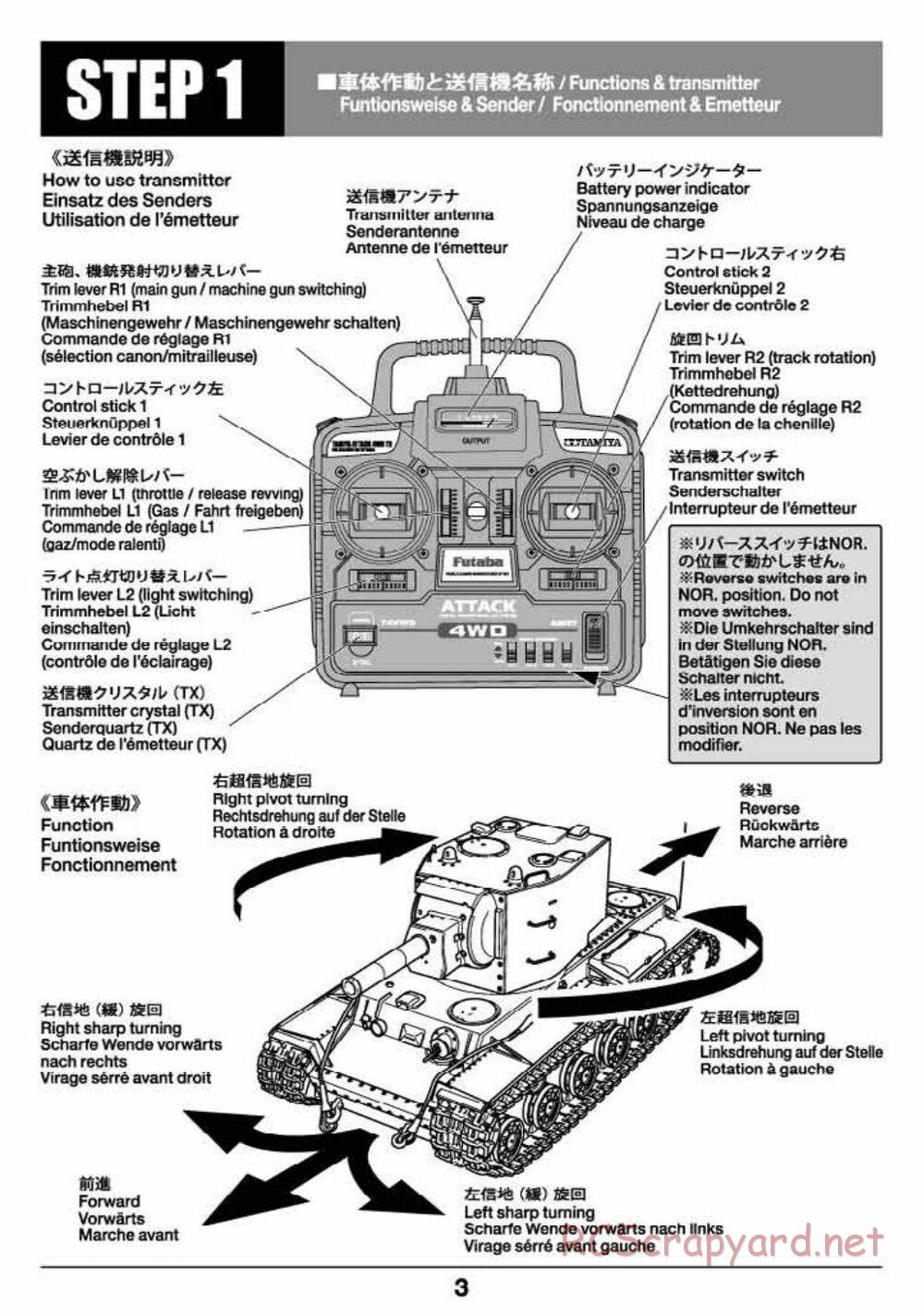 Tamiya - Russian Heavy Tank KV-2 Gigant - 1/16 Scale Chassis - Operation Manual - Page 3