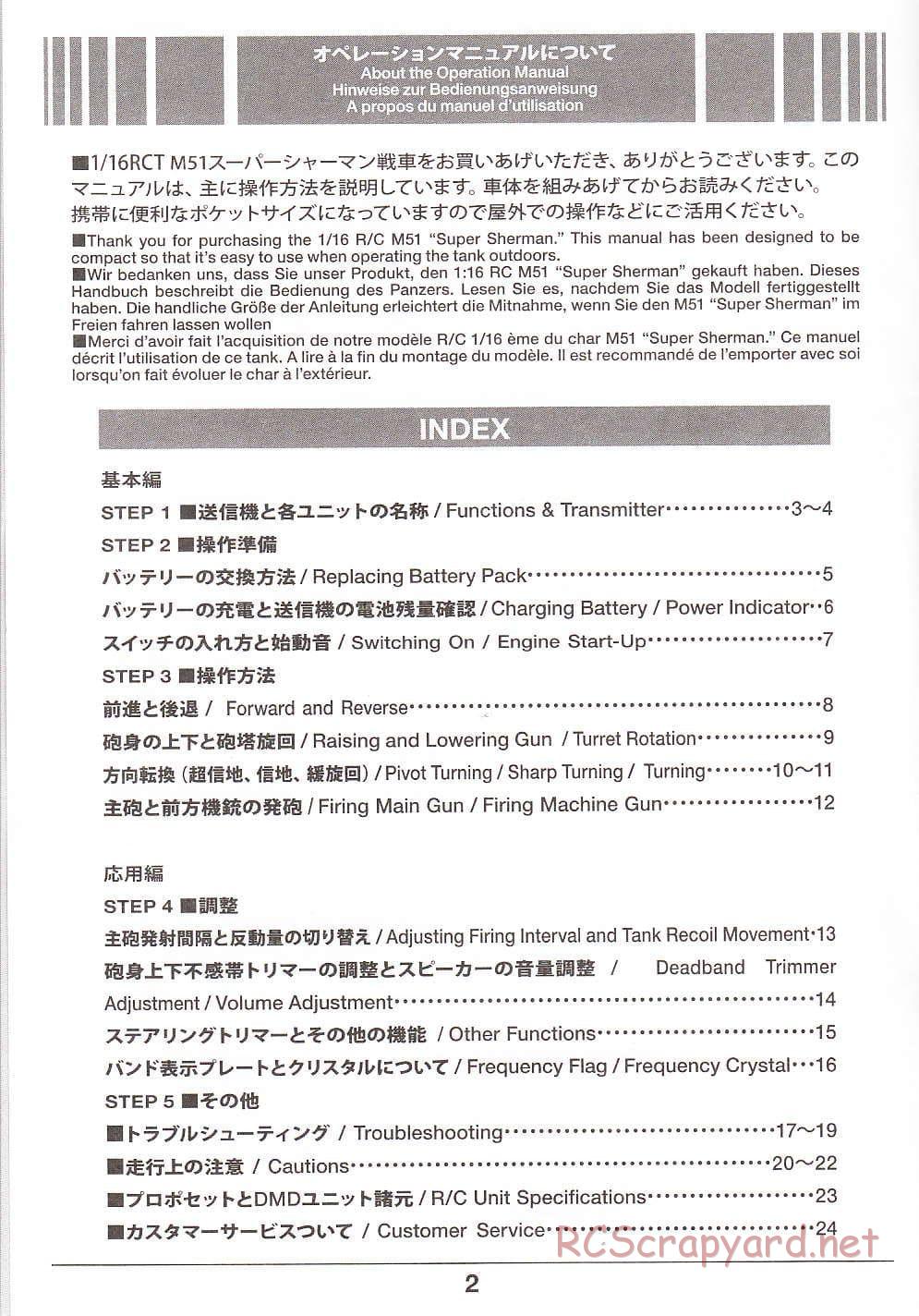 Tamiya - Super Sherman M-51 - 1/16 Scale Chassis - Operation Manual - Page 2
