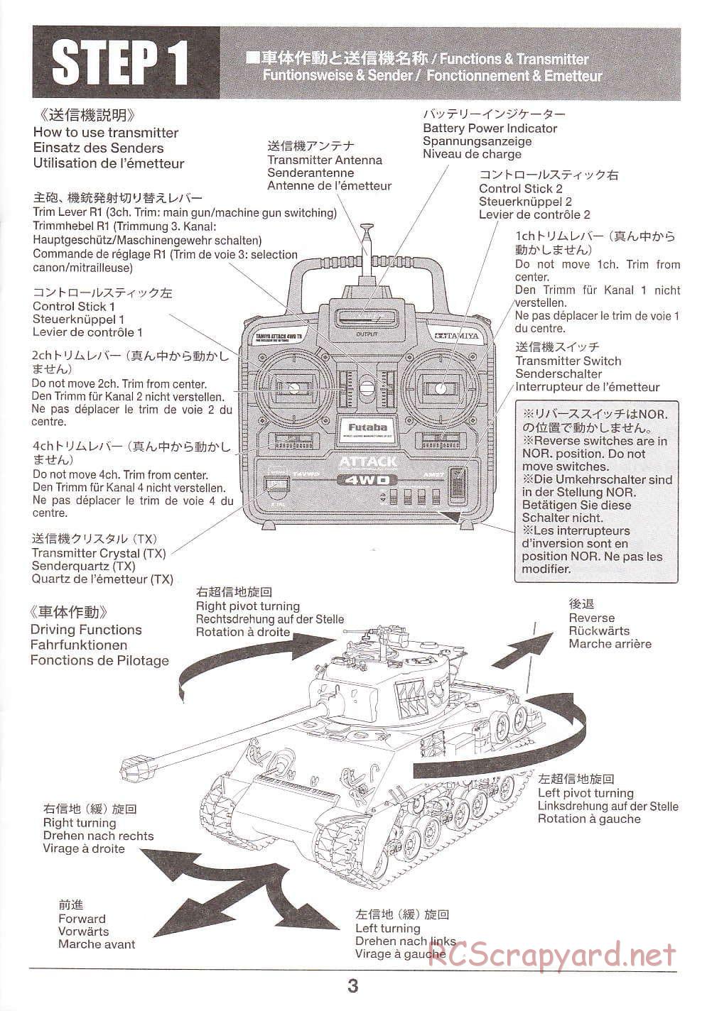 Tamiya - Super Sherman M-51 - 1/16 Scale Chassis - Operation Manual - Page 3