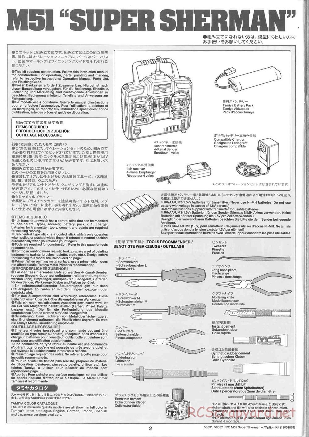 Tamiya - Super Sherman M-51 - 1/16 Scale Chassis - Manual - Page 2